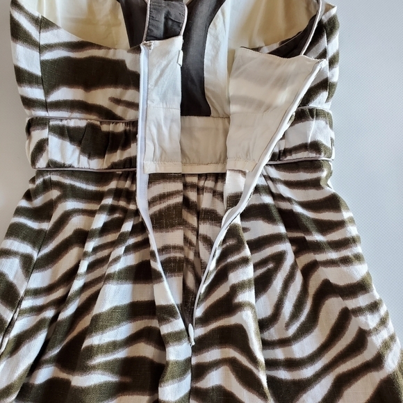 🟢7348 * Banana Republic Animal Print Linen Dress Olive Green White Size 0P - Picture 7 of 10